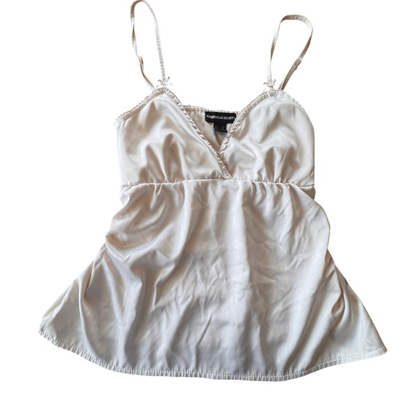 Streetwear Society Tops - Y2K Streetwear Society Babydoll Camisole Top Womens  M Cream Satin Bow Coquette